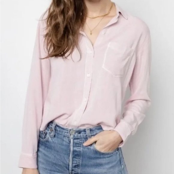 Rails Ingrid Raw Hem Button Down Shirt In Pink Blush Acid Wash size Medium - Picture 1 of 16